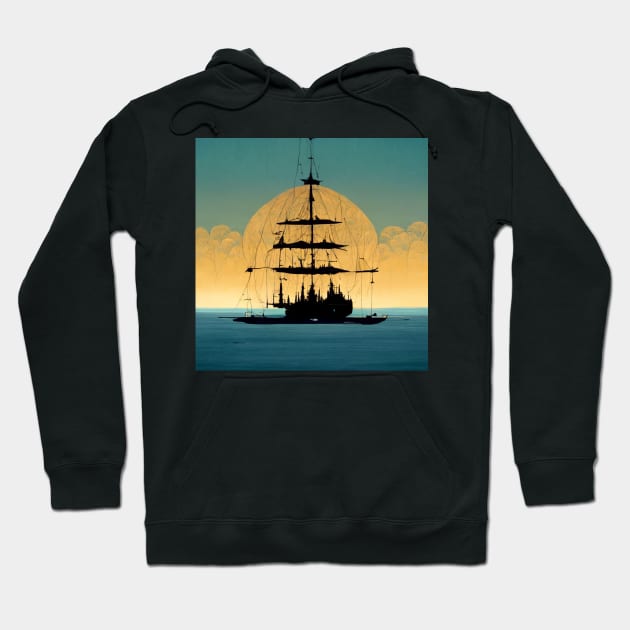 Abandoned Ghost Ship far away on the ocean Hoodie by Liana Campbell